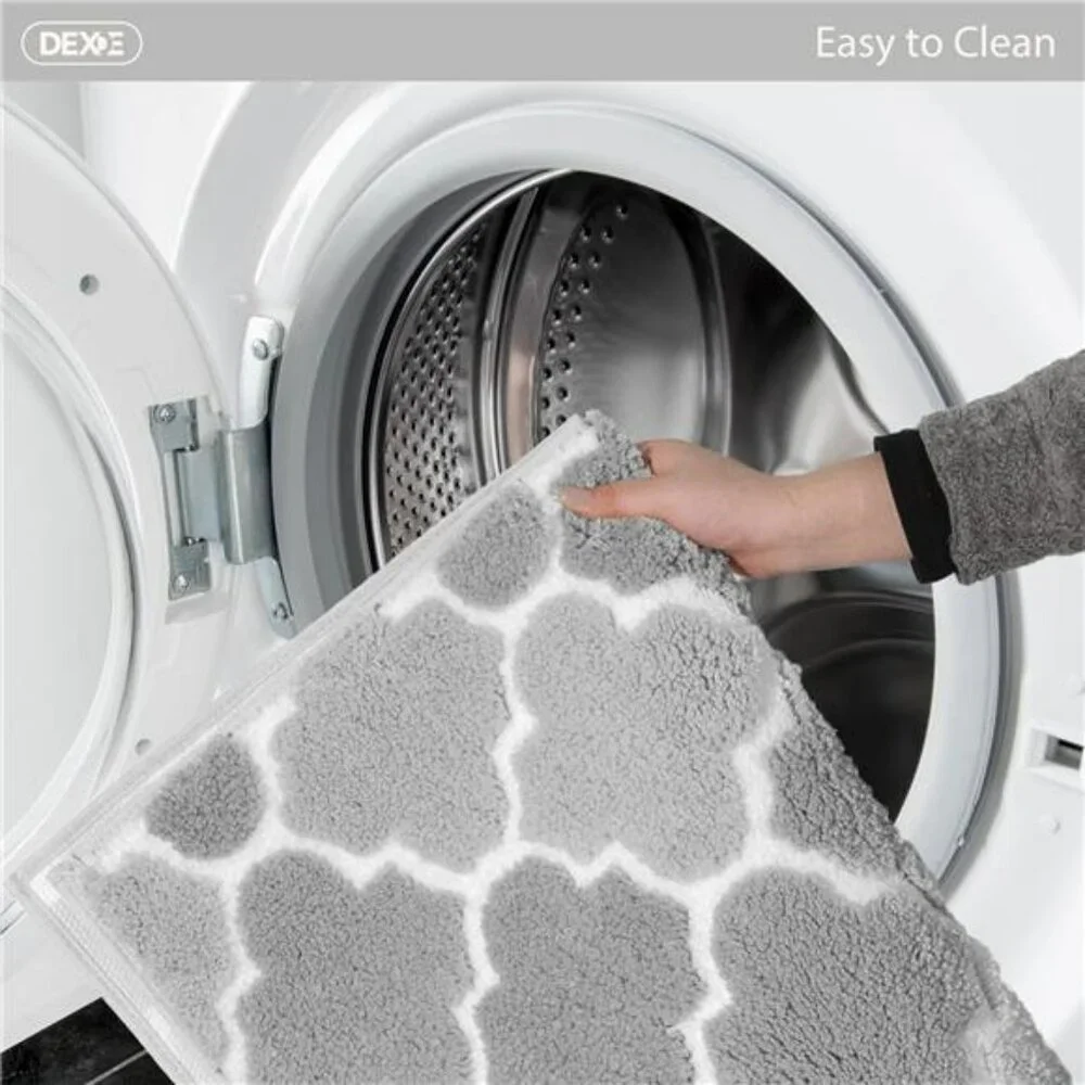 Gray Bathroom Rug Non Slip Checkered Bath Mat Plush Absorbent Shaggy Floor Carpe